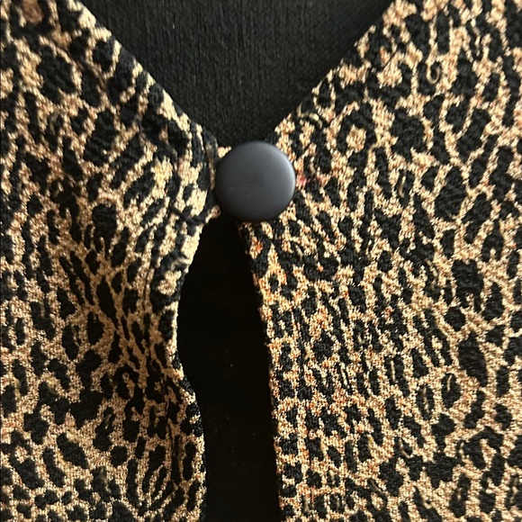 Animal Print Open Front Tan & Black Short Sleeve Vintage Cardigan - Picture 4 of 6